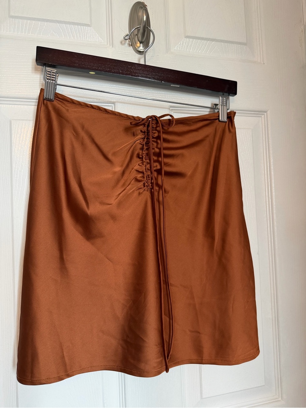Women's Copper Brown Satin Drawstring Skirt